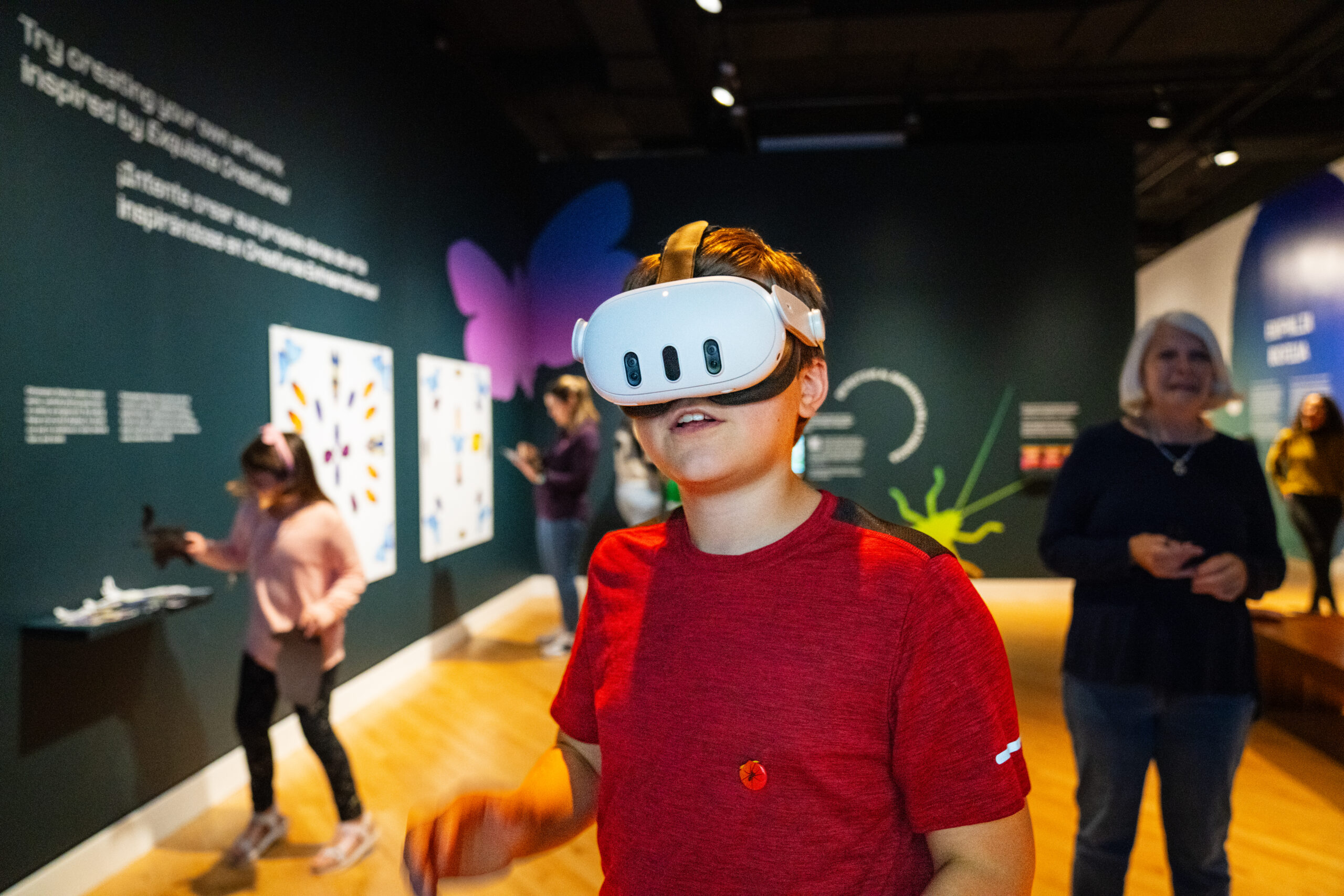 Boy in a VR headset at Crystal Bridges Museum of American Art, Exquisite Creatures VR experience 