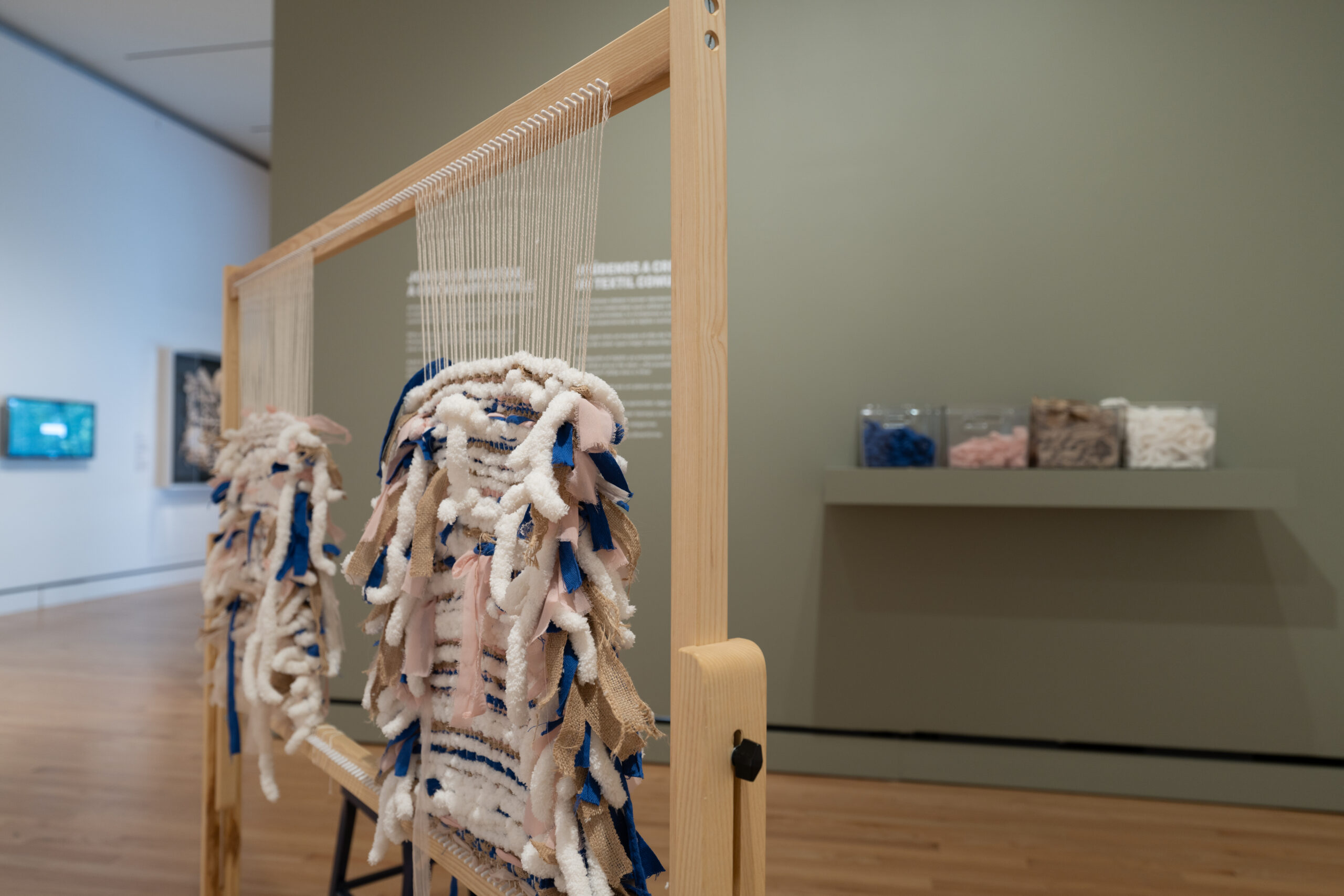 View of the community tapestry visitor interactive at Crystal Bridges Museum of American Art.