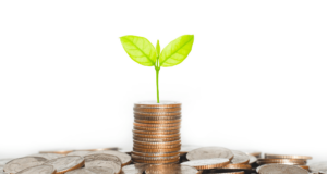 February 20 | Webinar: Cutting Through the Noise: What’s Working NOW To Spur Donor Engagement stacked coins with a small plant growing out of it, to represent fundraising