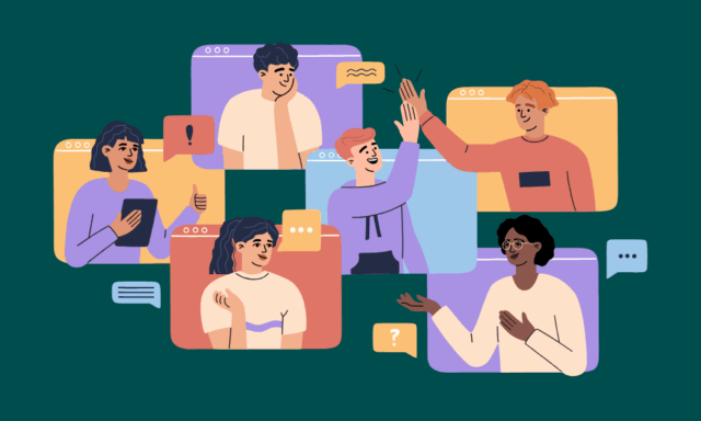 Illustration depicting people in virtual meeting