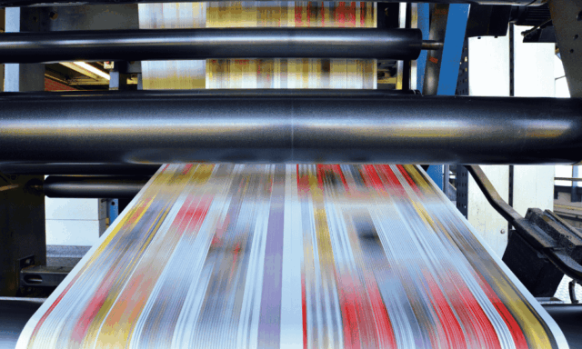 Roll offset print machine in a large print shop for production of newspapers & magazines
