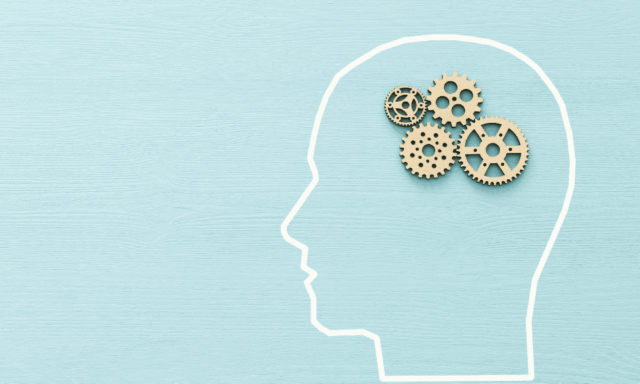 A set of gears in the outline of a human head