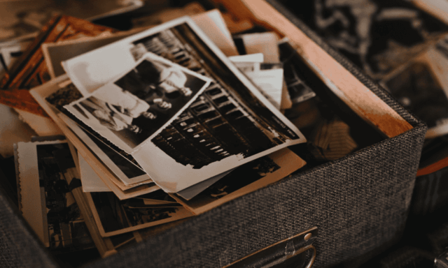 Box filled with old photos