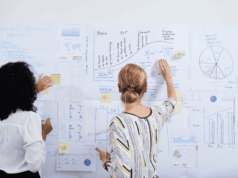 New Findings Show Museums Are Not Investing Enough in Marketing two women standing at a wall of charts and graphs