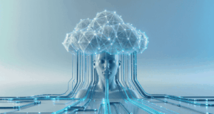 January 29 – March 17 | Ethics, AI, and the Public Humanities Series representation of AI, with a cloud above a figure, interconnected with circuits